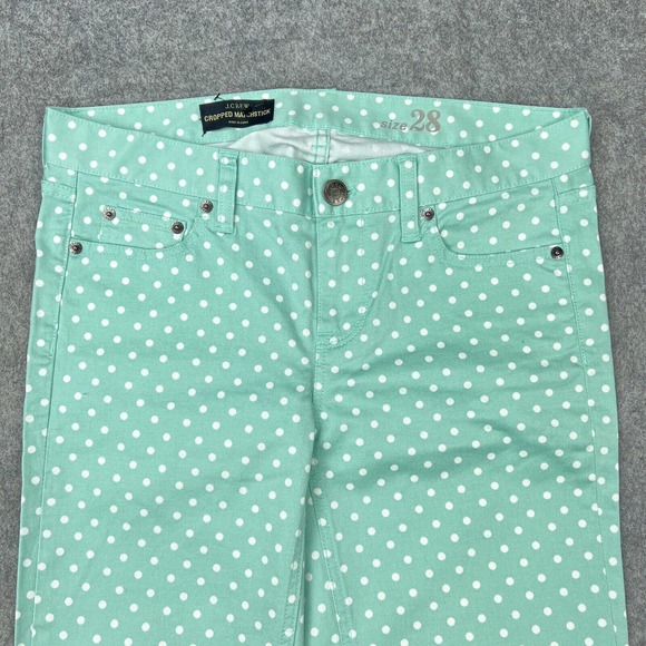 J Crew Jeans Womens 28 Mint Green Cropped‎ Matchstick Polka Dot Denim Pants NEW - Picture 2 of 13